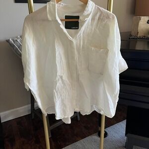 Ivory linen, oversized, short sleeve shirt